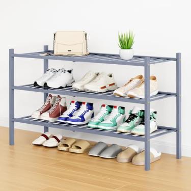 Imagem de Smiry Sapateira, organizador de sapatos de bambu longo de 3 níveis, prateleira empilhável de madeira para armário, entrada, entrada da porta da frente, cinza