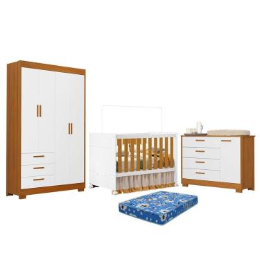 Imagem de Dormitório Zaki Guarda Roupa, Cômoda e Berço Katatau com Colchão Physical - Reller Móveis