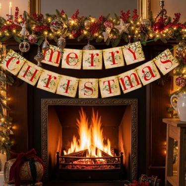 Imagem de MEMOVAN Bandeira Merry Christmas, decorações de Natal vintage, banner de Natal para casa, escritório, parede, janela, porta, lareira, manta, foto de Natal, mini sessão, árvore de Natal, decorações de festa de Natal