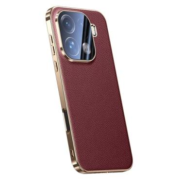 Imagem de FWYANZH Capa para Oppo Find X9/X9pro, capa de proteção de lente completa galvanizada borda macia couro genuíno capa de telefone luxuosa, vermelha, X9