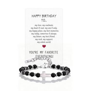 Imagem de FLHEART Presente para homens, pulseiras boho cruzadas, para homens e mulheres, corrente de contas de aço inoxidável, pingentes de cruz, pulseira masculina, fé, religiosa, páscoa, católico, cristão