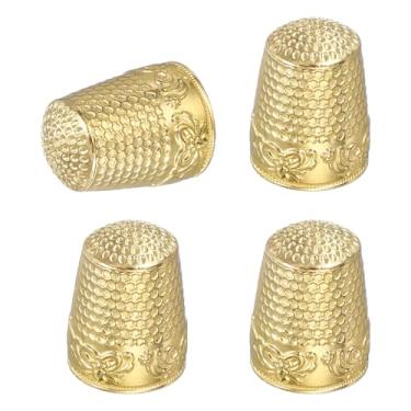 Imagem de PATIKIL Dedal de costura, 4 peças de dedais de metal para costura à mão, protetor de dedo, kit de suprimentos de artesanato, acessórios, bordado, à mão, ferramentas DIY, ouro