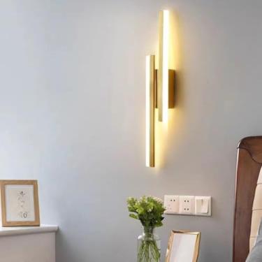 Imagem de Luminária de parede LED moderna 15W 8x50cm - Dourado/Preto/Prateado, iluminação decorativa para salas de estar, quartos ou corredores (Dourado,2 UN)