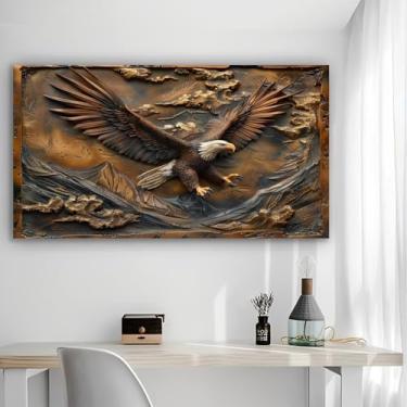 Imagem de Arte de parede em tela rústica Eagle Over Peaks - Pôster sem moldura de 30 x 61 cm - Decoração de casa e escritório para sala de estar, quarto, cozinha e café