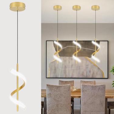 Imagem de Kit 1 Luminária Pendente Espiral LED 12W, 85-265V, 3 Cores de Luz (3000K/4000K/6000K), Lustres e Luminarias para Sala, Lustre Sala de Jantar, Luminaria de Teto, Lustre Pendente para Jantar, Quartos