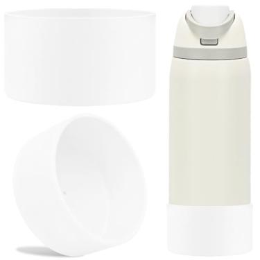 Imagem de TQONEP 2 peças de bota de silicone para garrafa de água Owala 680 g 947 ml, capa protetora antiderrapante para garrafa de água de aço inoxidável Flip/Twist/FreeSip (branca, 946 ml)