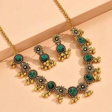 Imagem de Conjuntos de joias indianas para mulheres, conjunto de colar de joias indianas com brincos Maang Tikka Conjunto de joias, presentes de Natal, presentes de amizade para mulheres, dia dos namorados