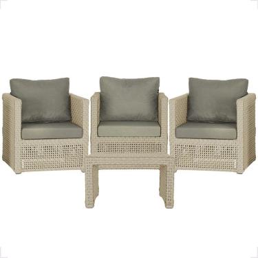 Imagem de Mesa E 3 Poltronas Madri Corda Náutica Estofado 8 Trama Rami