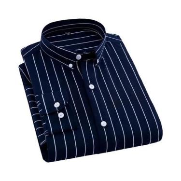 Imagem de Camisa Social Masculina De Manga Longa Antirrugas Listrada Para Escrit