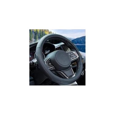 Imagem de FALVFUN Capa de volante de carro, protetor de volante de veículo de aderência suave estilo esportivo com forro antiderrapante, interior automotivo confortável, ajuste universal (preto)