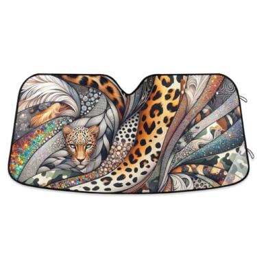 Imagem de Guarda-sol de carro camuflado com estampa de leopardo bloqueia o calor e os raios UV mantêm seu veículo fresco