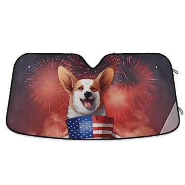 Imagem de Bloqueador solar criativo de cachorro com bandeira americana, persianas de janela de carro, acessórios de janela de carro