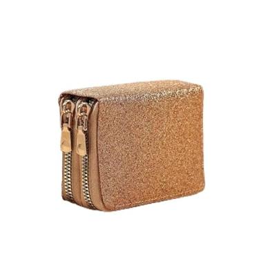 Imagem de Carteira feminina compacta de couro sintético Starry Sparkle com zíper duplo, 9 compartimentos para cartões, 4 compartimentos, bolso para moedas com zíper, Dourado, Moda, festa, casual, negócios, dia