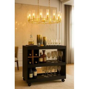 Imagem de Rack Aparador Com Adega e Rodízios Ubatuba 2 Ambientes Cores - MJM Cas