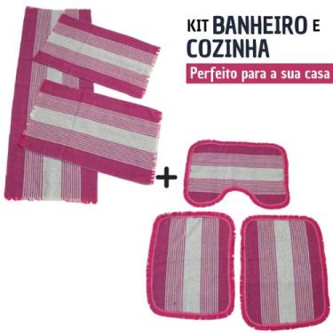 Imagem de Jogo de Banheiro com Kit Passadeira Tapete de Cozinha 6 Peças de Casa 