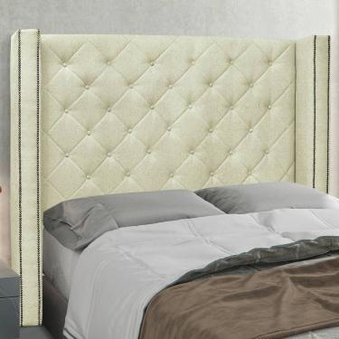 Imagem de Cabeceira Casal 1,40m Com Matelassê E Tachas Em Tecido Linho Imperial – Lucadi Rústico Natural