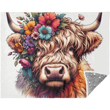 Imagem de TSENQUE Cobertor de lã decorativo Highland Cow fofo para sofá ao ar livre para sofás 177,8 cm x 139,7 cm