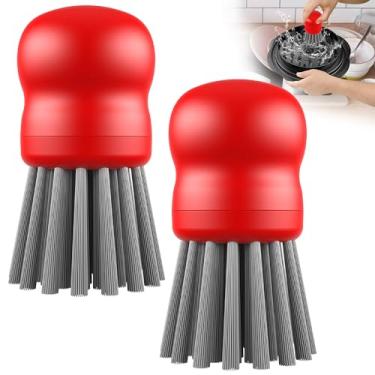 Imagem de Mini escova de pratos para limpeza de triturador de frango, escova de palma com aderência ergonômica, escova de cozinha para lavar pratos, panelas, pia, pacote com 2 (vermelho)