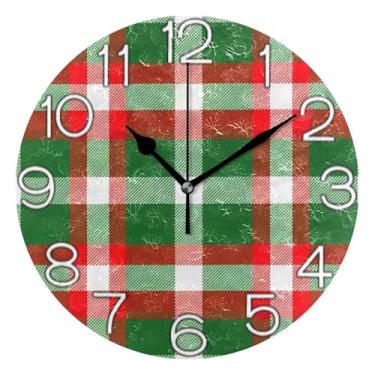 Imagem de GAIGEO Relógio de parede decorativo analógico operado por bateria silencioso, relógio de cozinha, sala de estar moderna, decoração de parede, xadrez tradicional, vermelho, 25 cm, ponteiros pretos