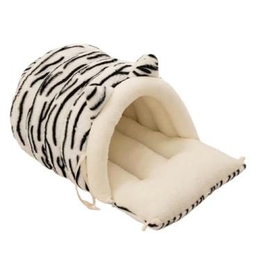 Imagem de Fenteer Cama-caverna para gatos em formato de pantufa, saco de dormir, esconderijo, casinha removível para animais de estimação, com capuz para, Listras de Vaca