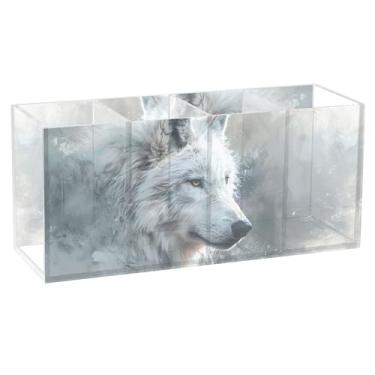 Imagem de TSENQUE Porta-lápis colorido, personalizado, fofo, para mesa, lobo, branco, artesanato, porta-pincéis, copos estacionários