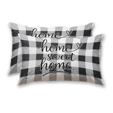 Imagem de HOMETITUTE Capas de almofada xadrez preto branco pacote com 2 fronhas de cetim 30,5 x 50,8 cm para sofá, sala de estar, casa de fazenda, decorações de férias