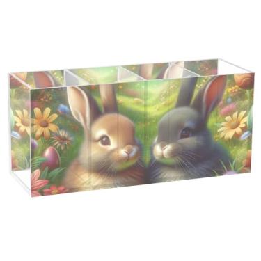 Imagem de TSENQUE Porta-lápis de mesa de acrílico fofo com desenho de coelhos, colorido, para jardim, para maquiagem, copo de caneta, arte, artesanato, material de escritório para decoração de mesa