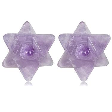 Imagem de Decoração de cristal 13 x 13 mm estrela rodonita estrela hexagonal quartzo natural pequeno bolso pedra decoração de mesa 1 peça roxa