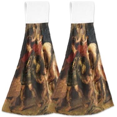 Imagem de TSENQUE Rubens Prints Perseus Andrômeda Toalha de Mão Personalizada de Outono com Laço Pendurado Forno Toalhas Absorventes Macias Bonitas Toalhas de Casa e Cozinha Conjunto de 2, 45 x 35 cm