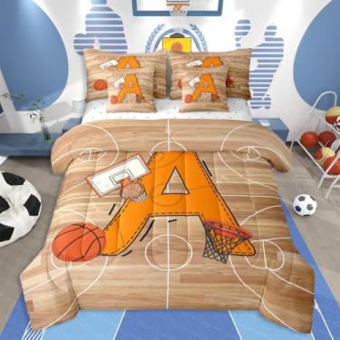 Imagem de jejeloiu Conjunto de edredom de basquete com 7 peças, solteiro, presentes inspiradores para amantes de basquete, para crianças, meninos, meninas, monograma, decoração de quarto, macio, leve