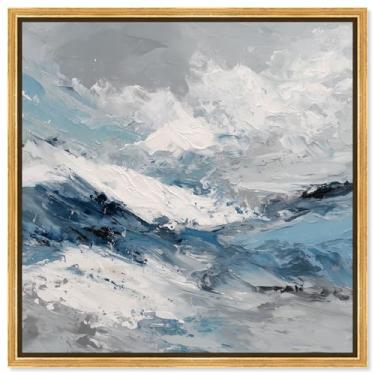 Imagem de Arte de parede azul com impressão em tela Misty Morning IV por Art Remedy, moldura dourada, 50 x 50 cm