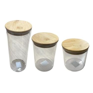 Imagem de Conjunto de Potes de Vidro Borossilicato com Tampa de Bambu, Transparente, 3 Peças, 550ml/950ml/1800ml, Organizador para Cozinha