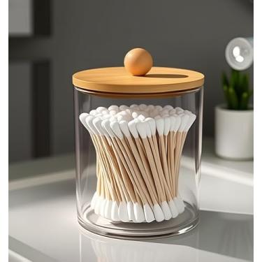 Imagem de Organizador de cotonete de algodão transparente com tampa, caixa de armazenamento de almofada de algodão de maquiagem, bancada de acrílico feminina, organizador de cosméticos, círculo, transparente, 3