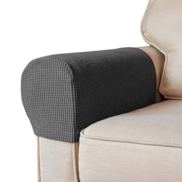 Imagem de BAHULA Capas elásticas para apoio de braço de elastano para cadeiras, sofás, poltronas, poltronas, poltronas, poltronas, poltronas e poltronas, antimanchas e laváveis, conjunto de 2, cinza escuro