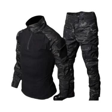 Imagem de Conjunto Tático Masculino Camuflado Preto Com Top De Combate Com Zíper