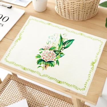 Imagem de Conjunto de 4 peças Plant Palcemats, jogo americano botânico com borda floral de hortênsia e miosótis, tapete de mesa de jantar para cozinha, sala de jantar, 30 x 45 cm