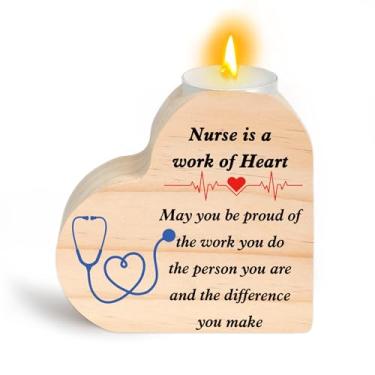 Imagem de Presentes de enfermeira para mulheres - presentes para enfermeiras castiçais de madeira em forma de coração graduação apreciação dia de ação de graças Natal aniversário enfermeira semana presente para