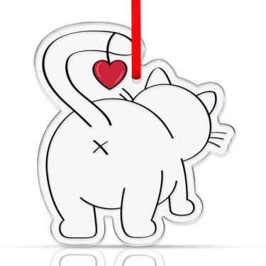 Imagem de Engraçado fofo ornamento de acrílico dos namorados com fita - presente para namorado, namorada, marido, esposa e amantes de gatos