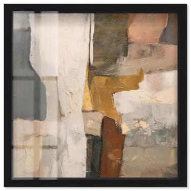 Imagem de Patchwork Plains I Shadowbox Print Boho Brown Wall Art por Art Remedy, moldura preta, 33 x 33