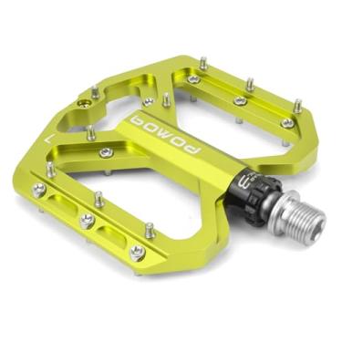 Imagem de Pedais de mountain bike com ampla superfície de pedal, pedais MTB pedais planos de bicicleta de alumínio 9/40.6 cm rolamento selado plataforma leve para bicicleta de estrada montanha BMX MTB, verde