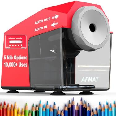 Imagem de AFMAT Apontador de lápis elétrico, rápido e viva-voz, mais de 10.000 usos, 5 pontas, apontador de lápis totalmente automático para sala de aula, afiadores resistentes para lápis nº 2/Jumbo/coloridos