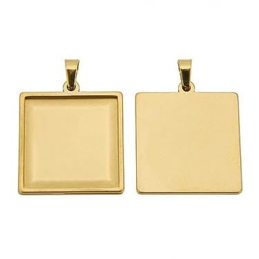 Imagem de SAUNUCHI 10 peças de bandejas em branco com pingente cabochão quadrado de aço inoxidável configurações de base memoráveis para joias colar artesanato, 15mm, Sem Pedra Preciosa