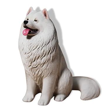 Imagem de JXK Estátua de cachorro Samoieda em pé MMOS X com uma língua fofa, cachorro branco com texturas complexas, presente para amantes de animais de estimação