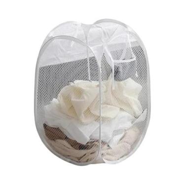 Imagem de Cesto De Roupa Suja Grande Dobrável De Malha, Saco Organizador De Brin