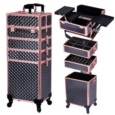 Imagem de TOPACK Estojo de maquiagem profissional 5 em 1, estojo de viagem grande para maquiagem com alça de ombro/alça de almofada I estojo de maquiagem I carrinho de unhas de maquiagem I estojo de