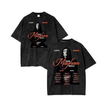 Imagem de Camiseta Masculina De Verão Solta Em Algodão Lavado Vintage Lady Gaga 