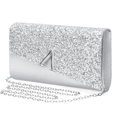 Imagem de BVEOGMRO Bolsa feminina para noite, formal, clutch com glitter, bolsas transversais para festa de casamento, formatura, Prata