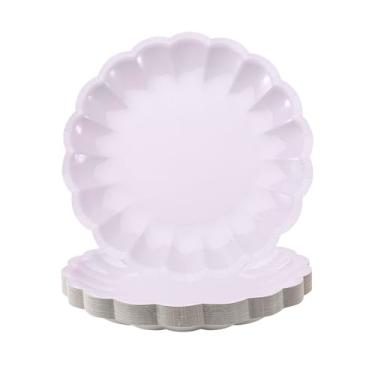Imagem de BHHQHH 50 peças de pratos descartáveis de papel recortado, 23 cm, borda de concha, pratos de papel de jantar para casamento, chá de bebê, festa de aniversário, decorações de festa de noiva (rosa)
