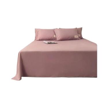 Imagem de Lençol De Cor Sólida Lavável À Máquina Para Cama De Solteiro Ou Casal,