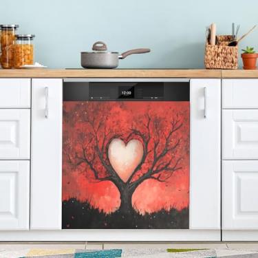 Imagem de ATTX Capa magnética para lava-louças Love Tree | Adesivo decorativo de eletrodomésticos de 58 x 66 cm para armários domésticos e eletrodomésticos #125